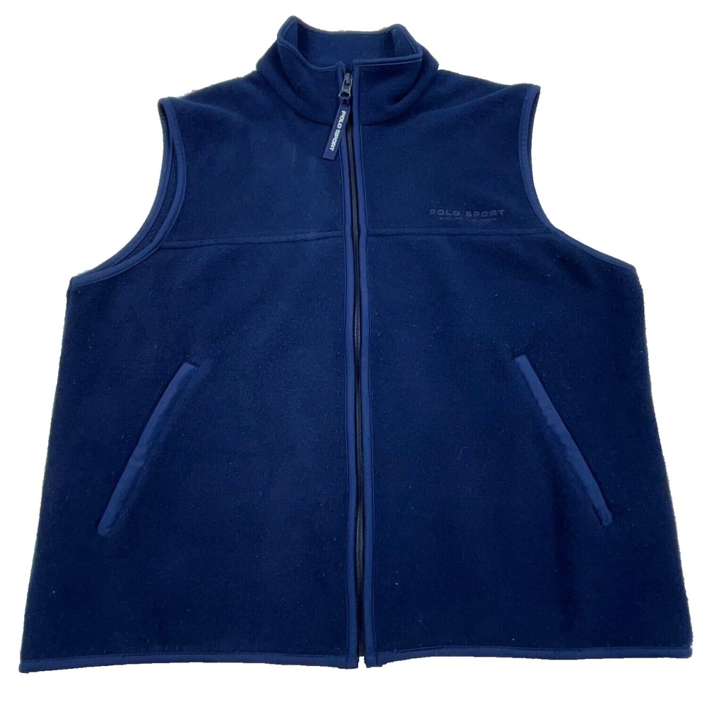 Vintage Ralph Lauren Vest Men Medium Navy Blue Fleece Sweater Jacket Polo‎ Golf